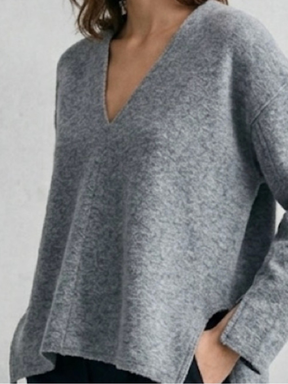 Zara Grey Oversized Wool Blend Deep V-Neck Sweater Size XS